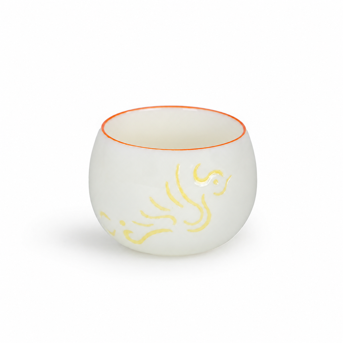 Ivory jade porcelain Phoenix Cup with yellow motif, 130 ml