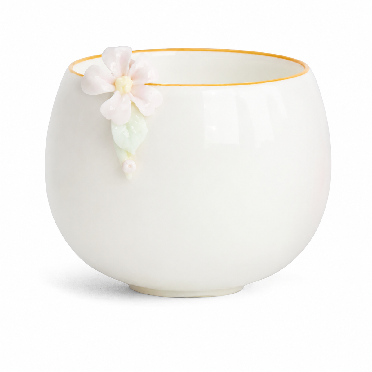 Moon White Floral Master Cup with raised blossom and gold rim
