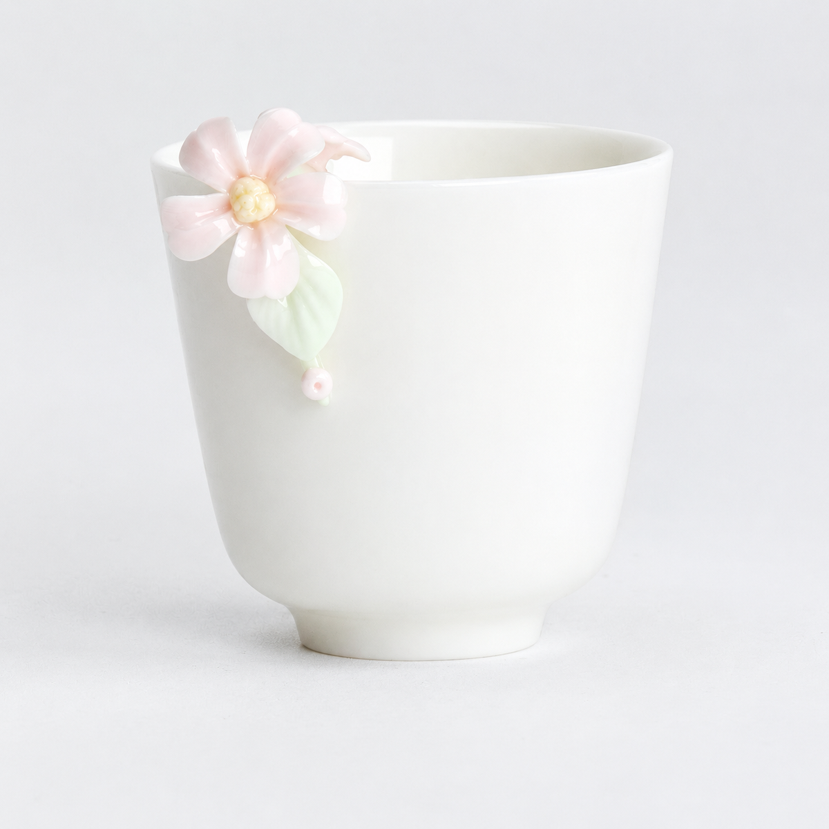 Moon White Jasmine Cup with raised pink flower decoration