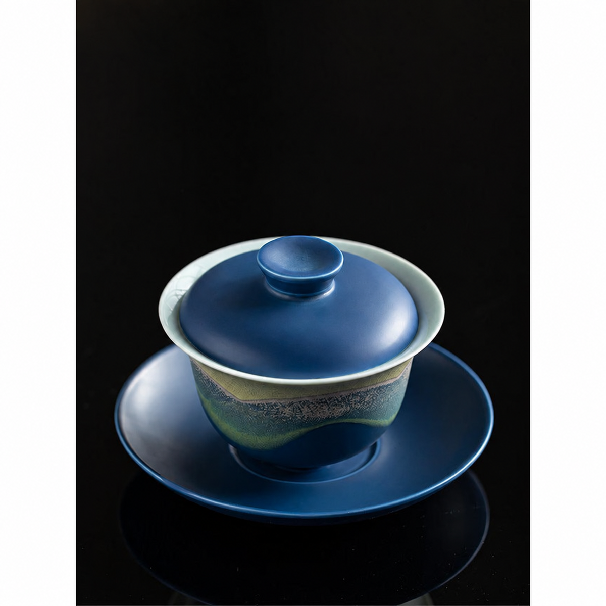 Starry blue mountain-glaze gaiwan with lid and saucer