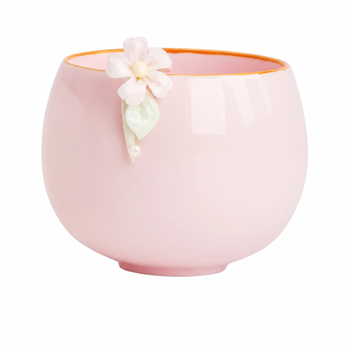 Pink Floral Master Cup with raised blossom and gold rim
