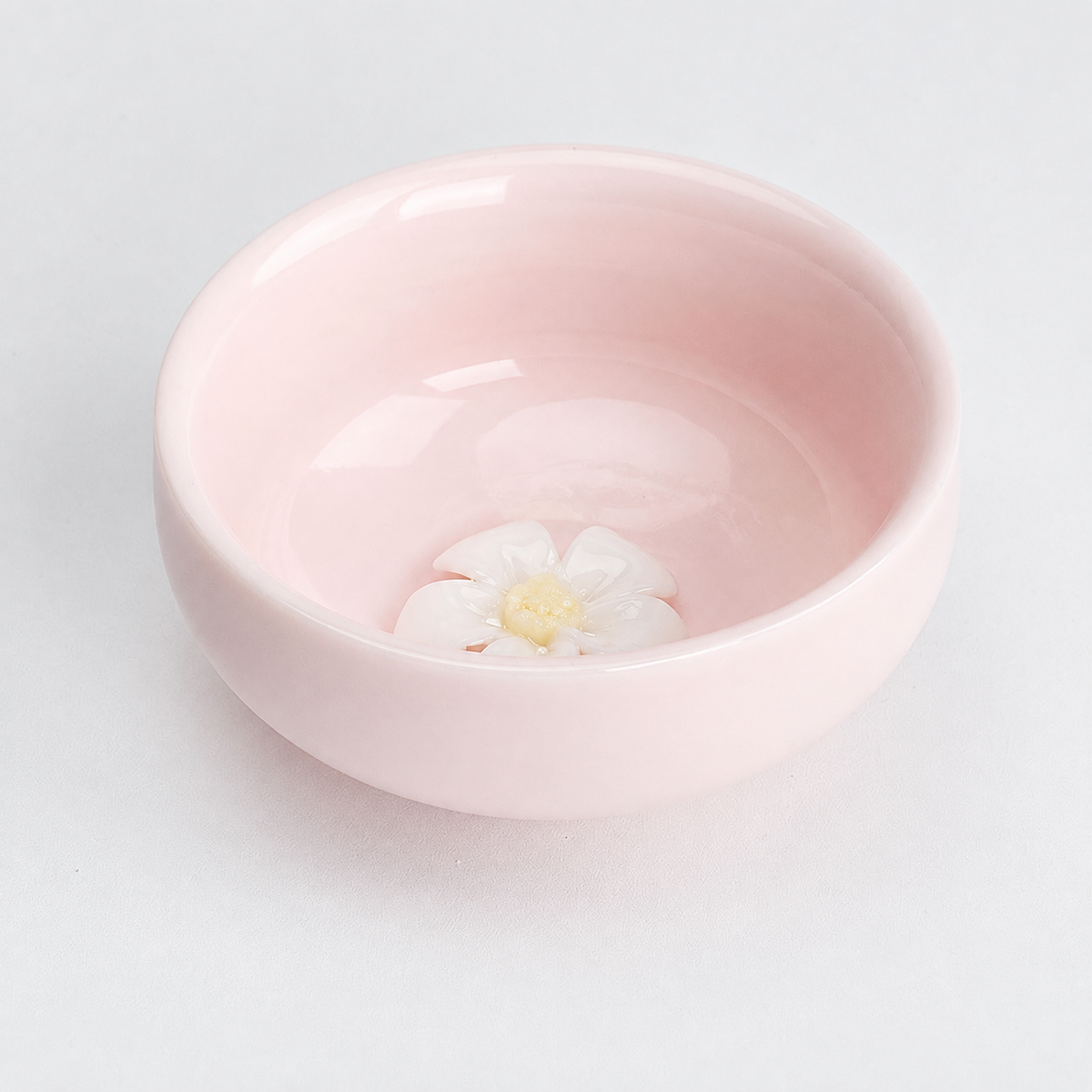 Pink shallow Zen Flower Cup with blossom detail inside